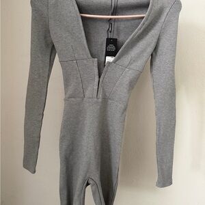 Fashion Nova Heather Gray Ribbed Romper